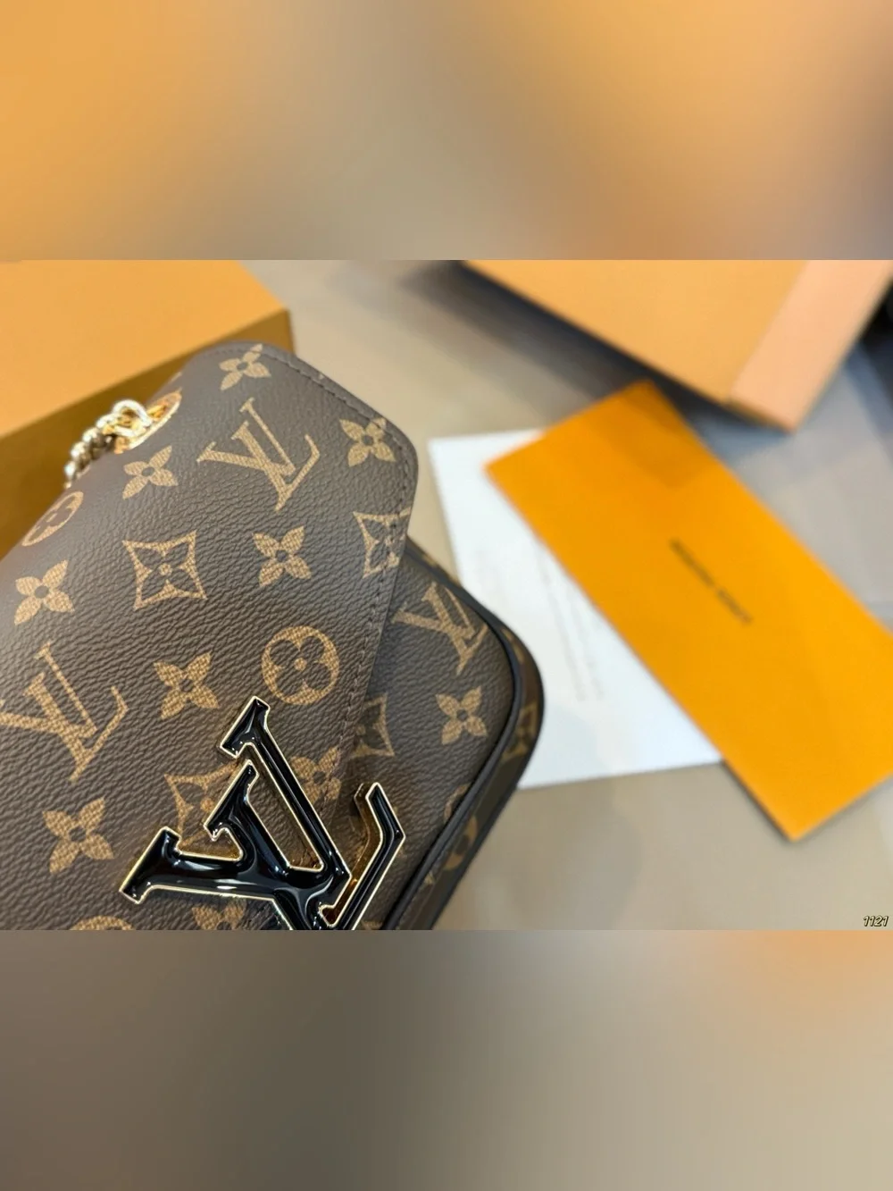 Louis Vuitton Brown Monogram Shoulder Bag with Gold Chain